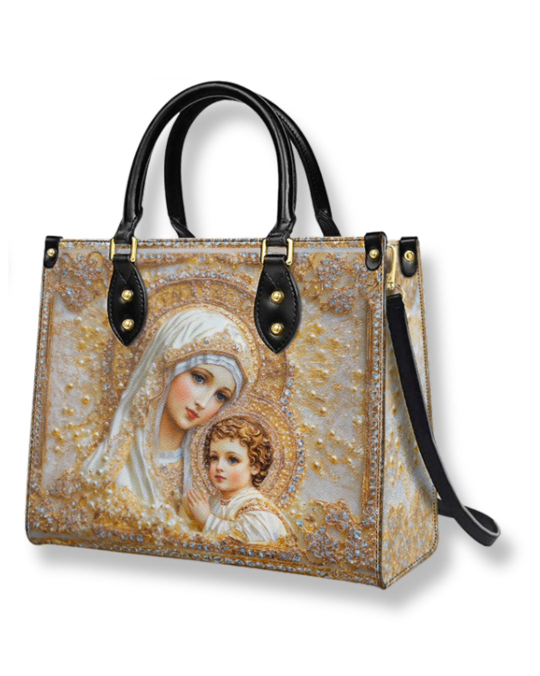 Bolsa Católica em Couro - Maria e o Menino Jesus