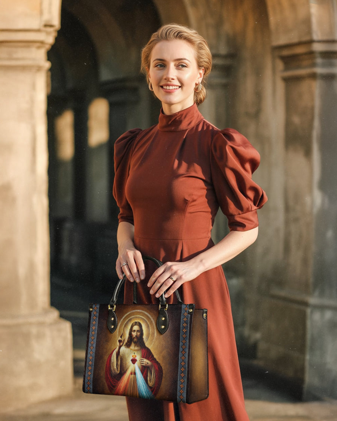 Bolsa Católica em Couro - Sagrado Coração de Jesus