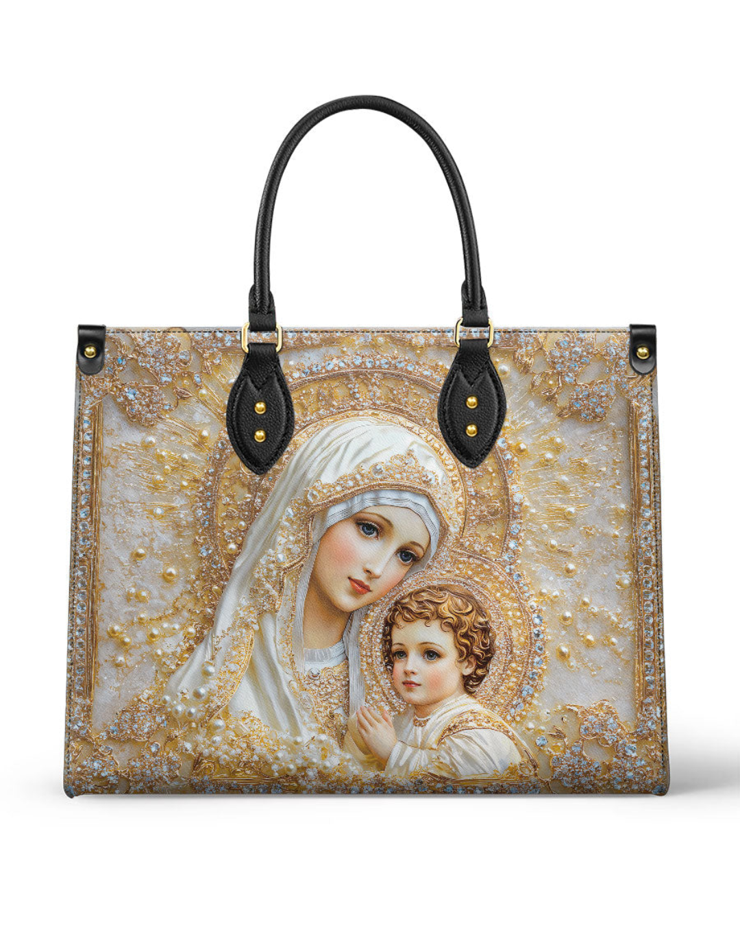 Bolsa Católica em Couro - Maria e o Menino Jesus