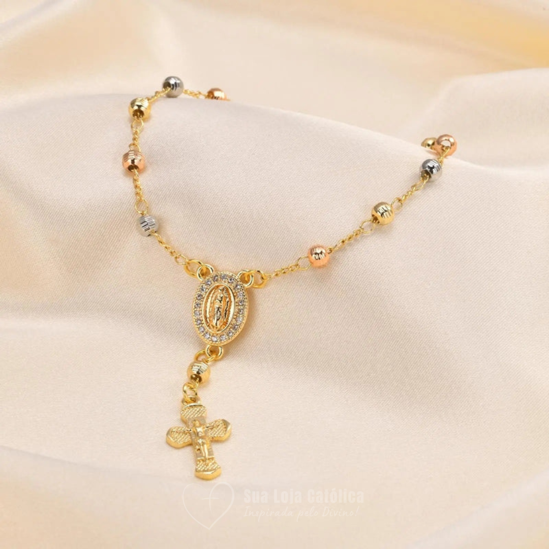 Pulseira e Anel Nossa Senhora de Guadalupe - Fé e Elegância - Banhadas a Ouro