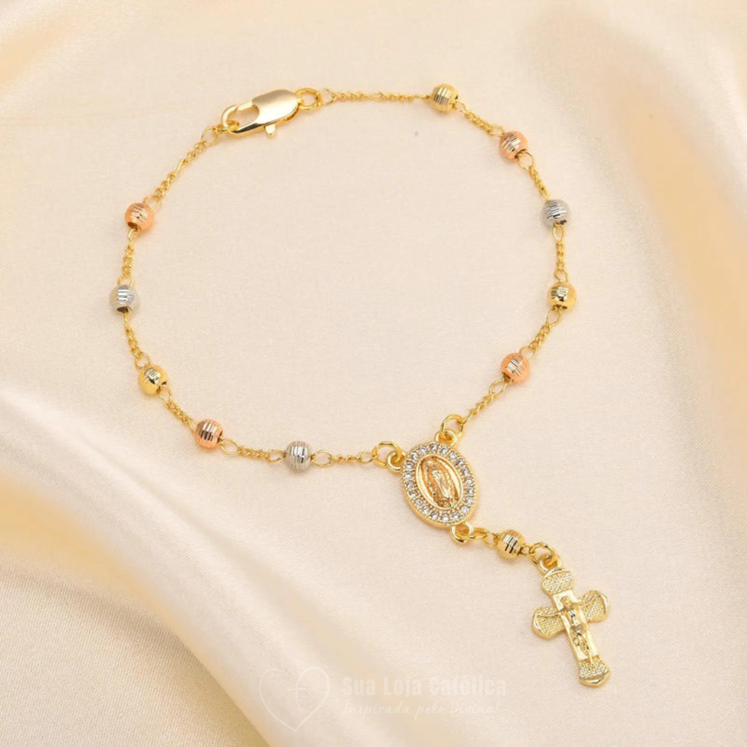 Pulseira e Anel Nossa Senhora de Guadalupe - Fé e Elegância - Banhadas a Ouro