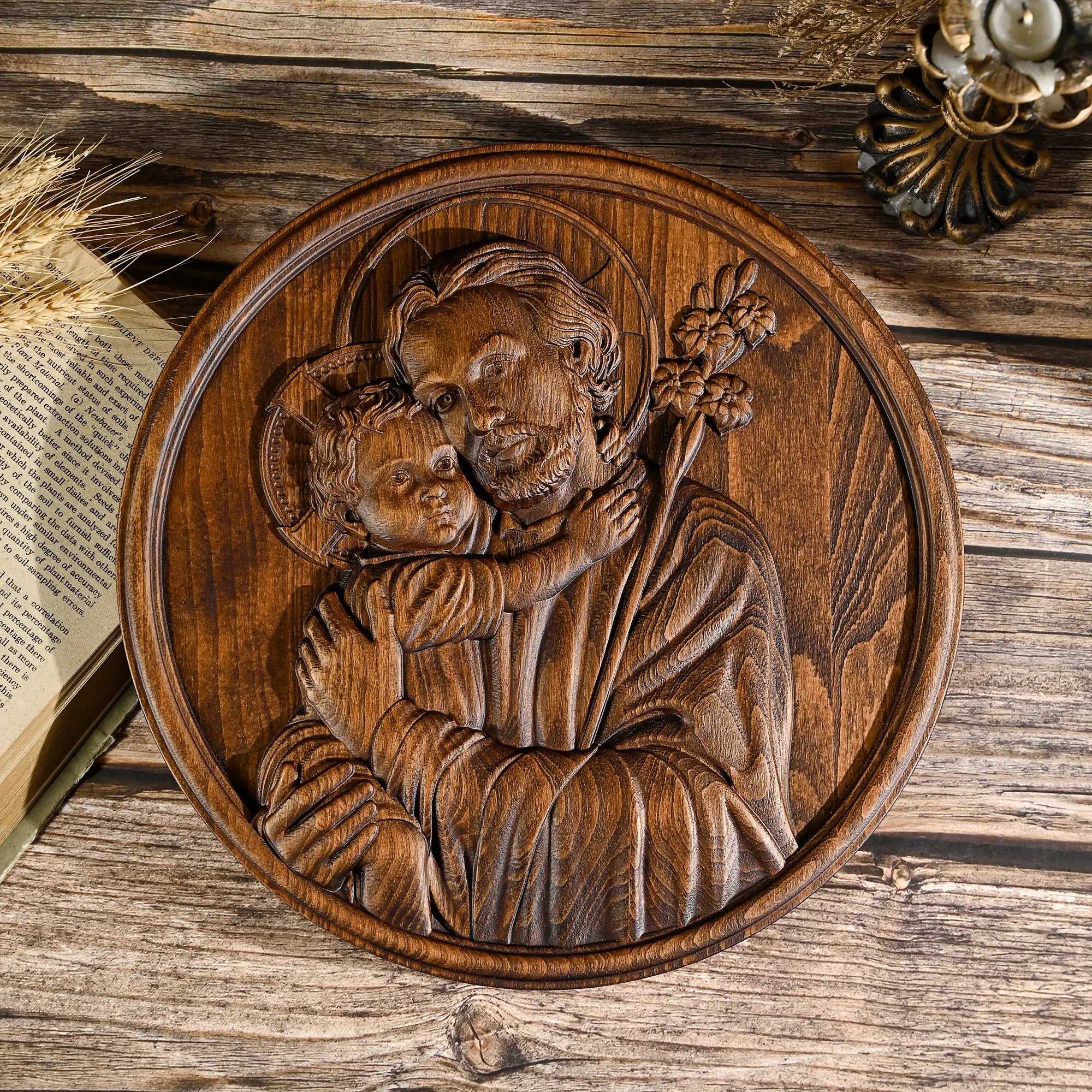 Escultura São José e o Menino Jesus - Presente De Dia Dos Pais