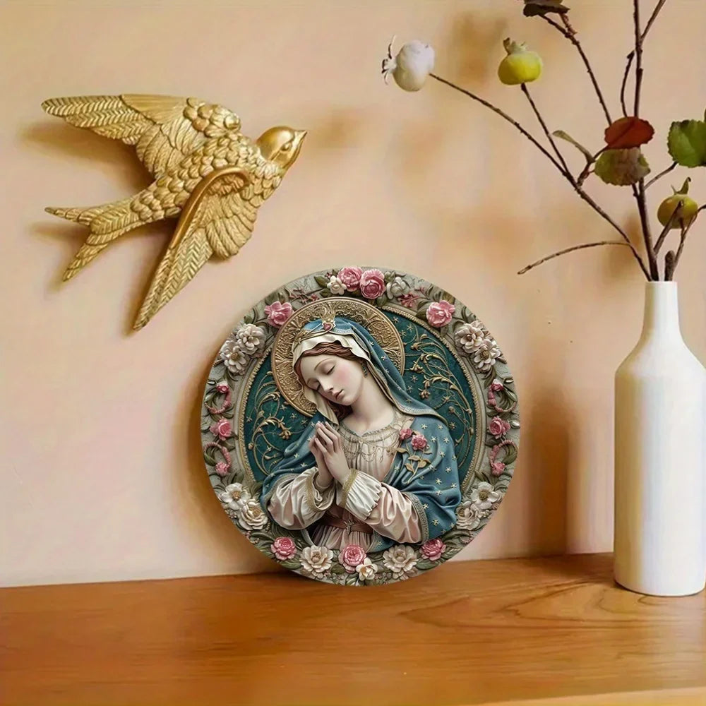 Decoração Católica Nossa Senhora em Relevo Floral