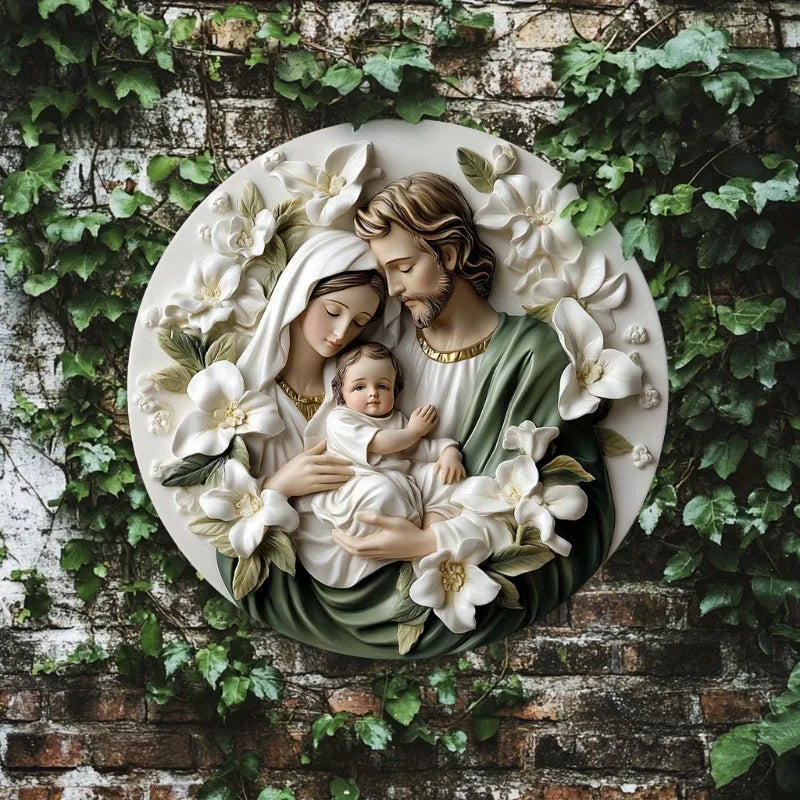 Decoração Católica Sagrada Família com Flores Brancas