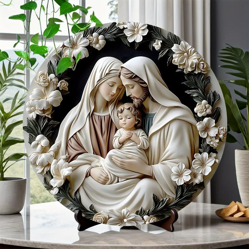 Decoração Católica Sagrada Família em Harmonia Floral
