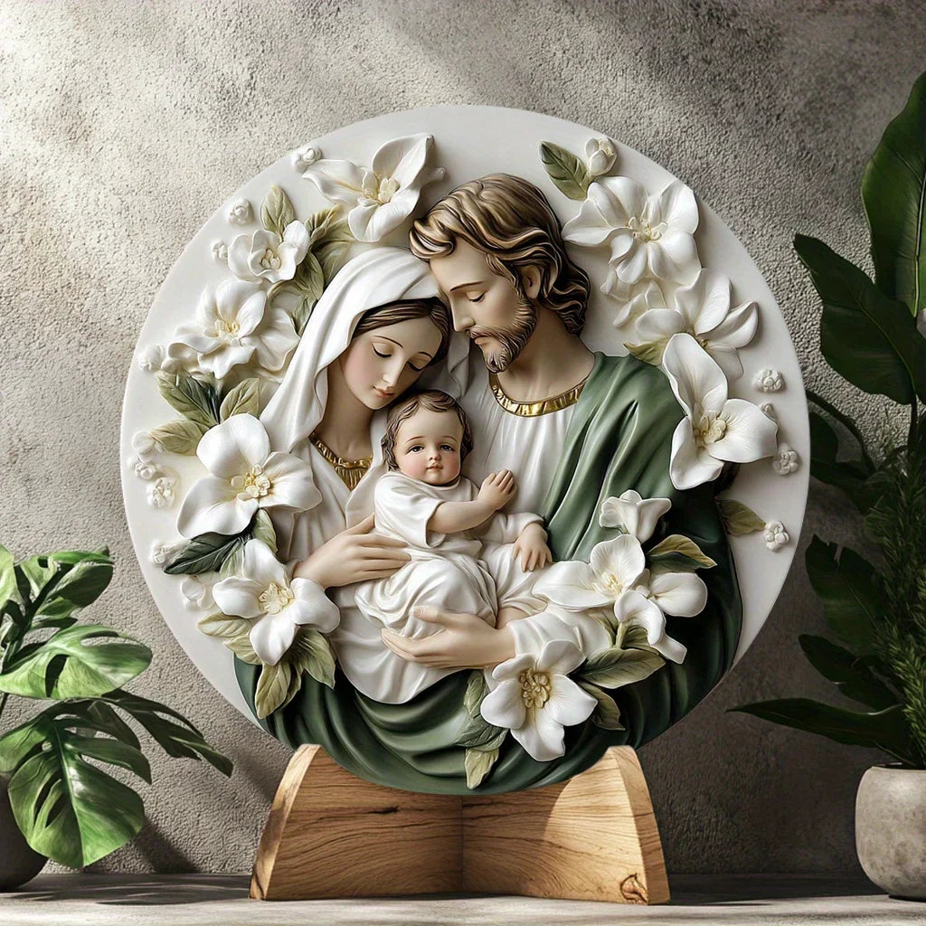 Decoração Católica Sagrada Família com Flores Brancas