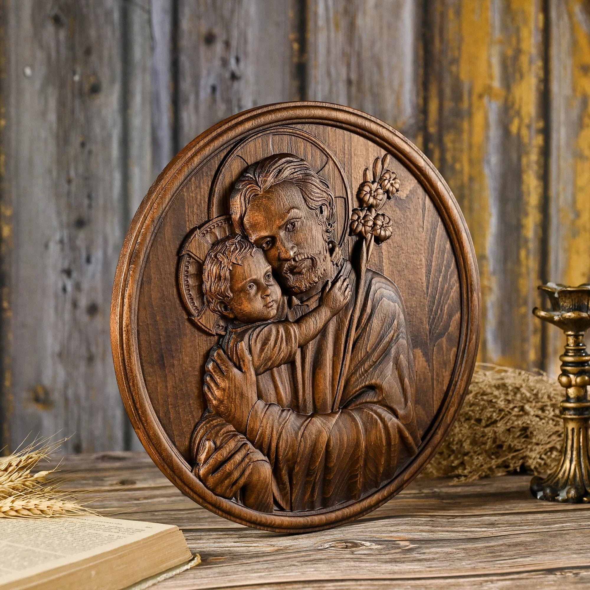 Escultura São José e o Menino Jesus - Presente De Dia Dos Pais