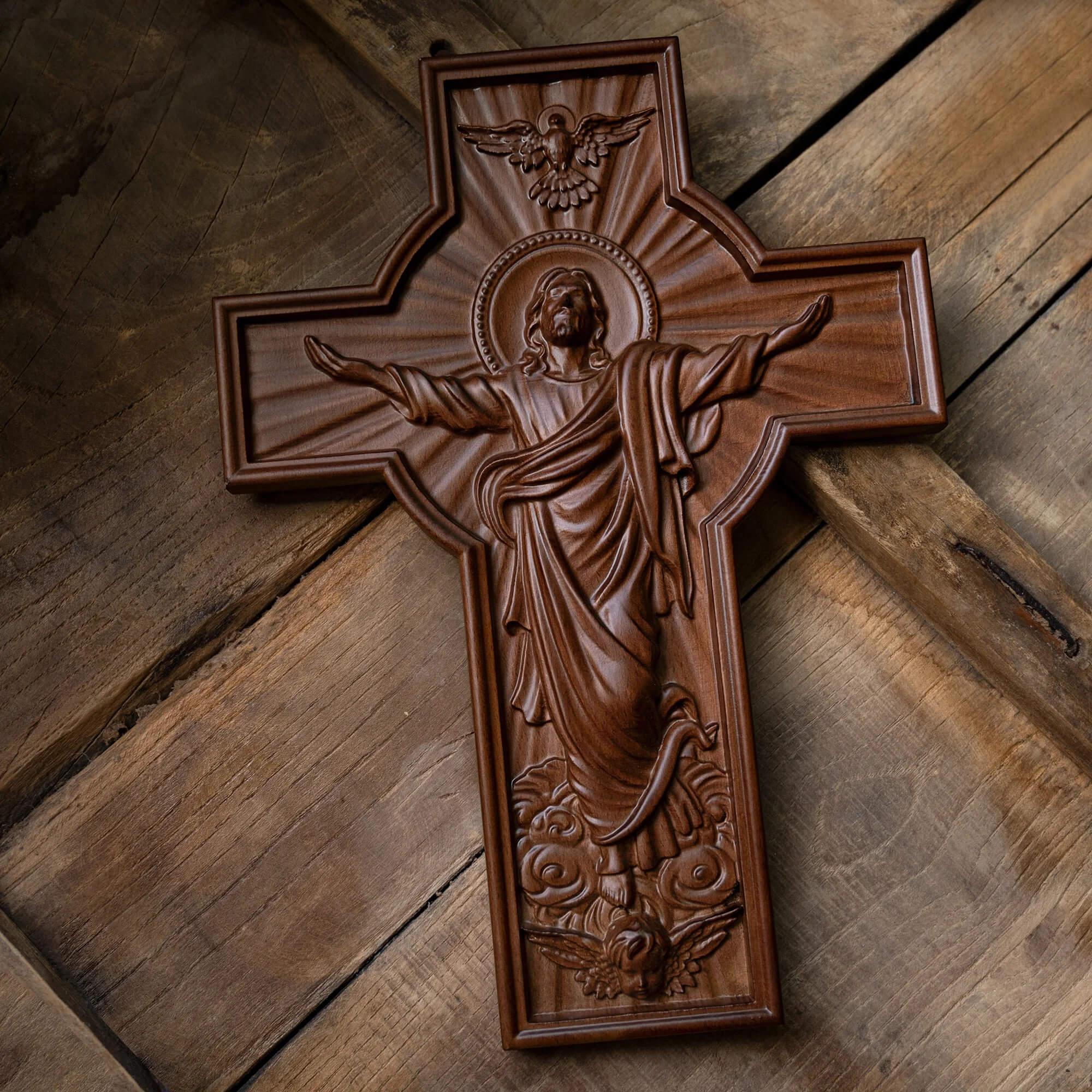 Escultura Ascensão de Jesus em Madeira