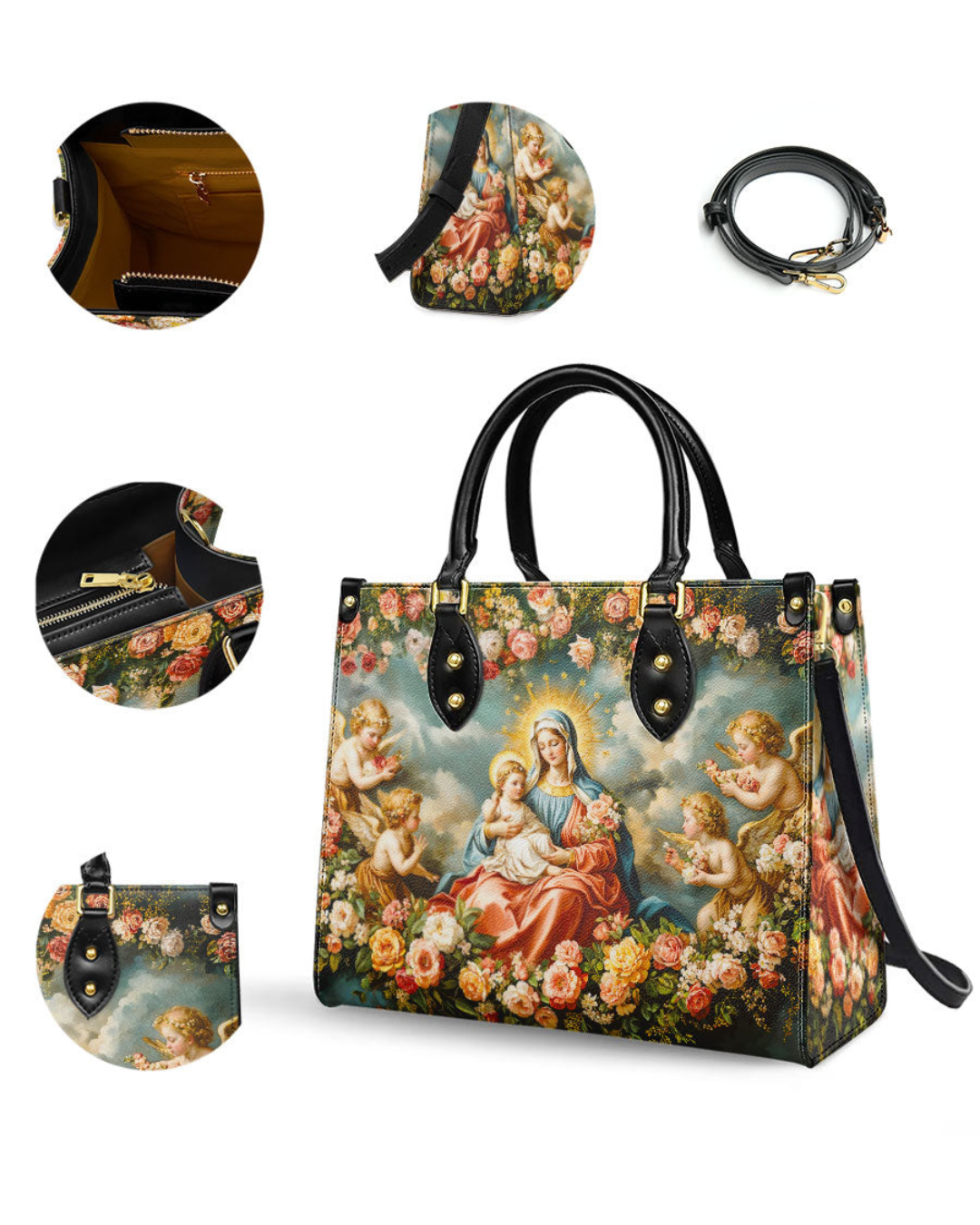 Bolsa Católica em Couro - Nossa Senhora de Fátima e o Menino Jesus