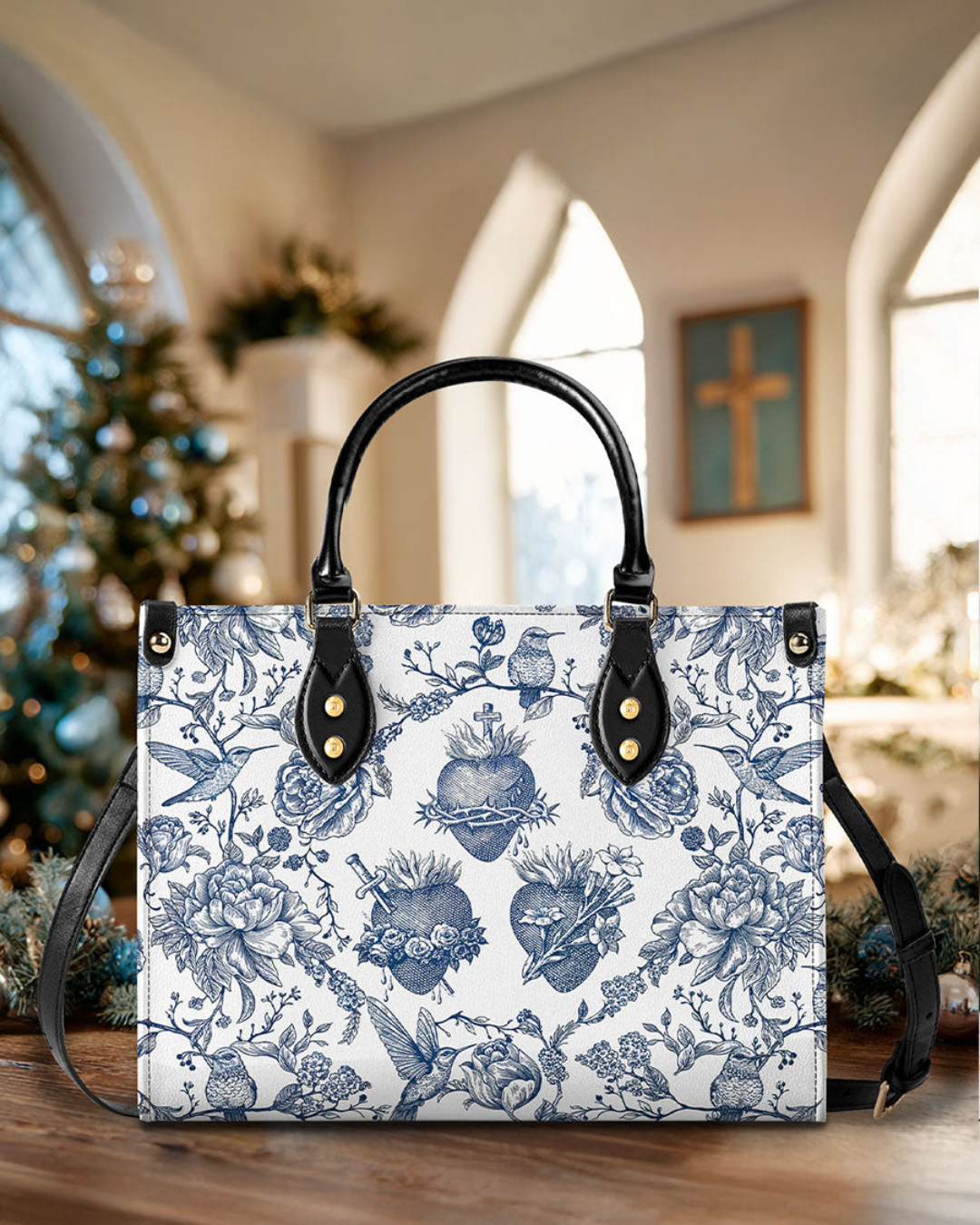 Bolsa Católica em Couro - Sagrados Corações de Jesus