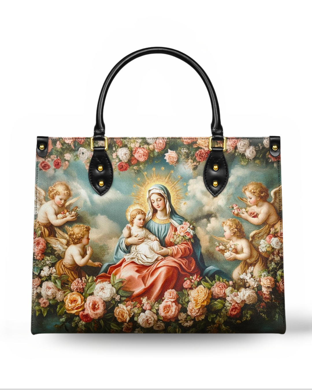 Bolsa Católica em Couro - Nossa Senhora de Fátima e o Menino Jesus
