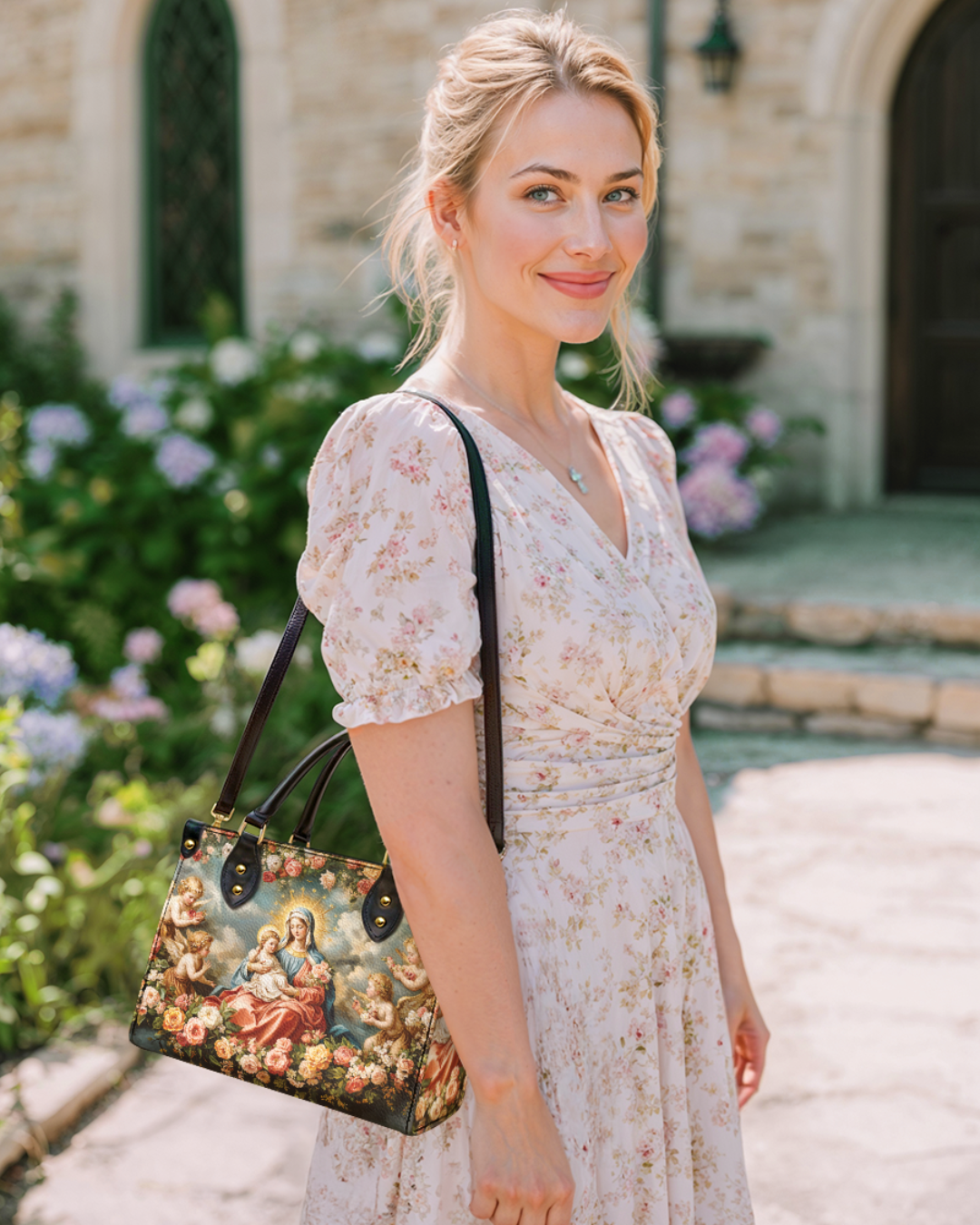 Bolsa Católica em Couro - Nossa Senhora de Fátima e o Menino Jesus