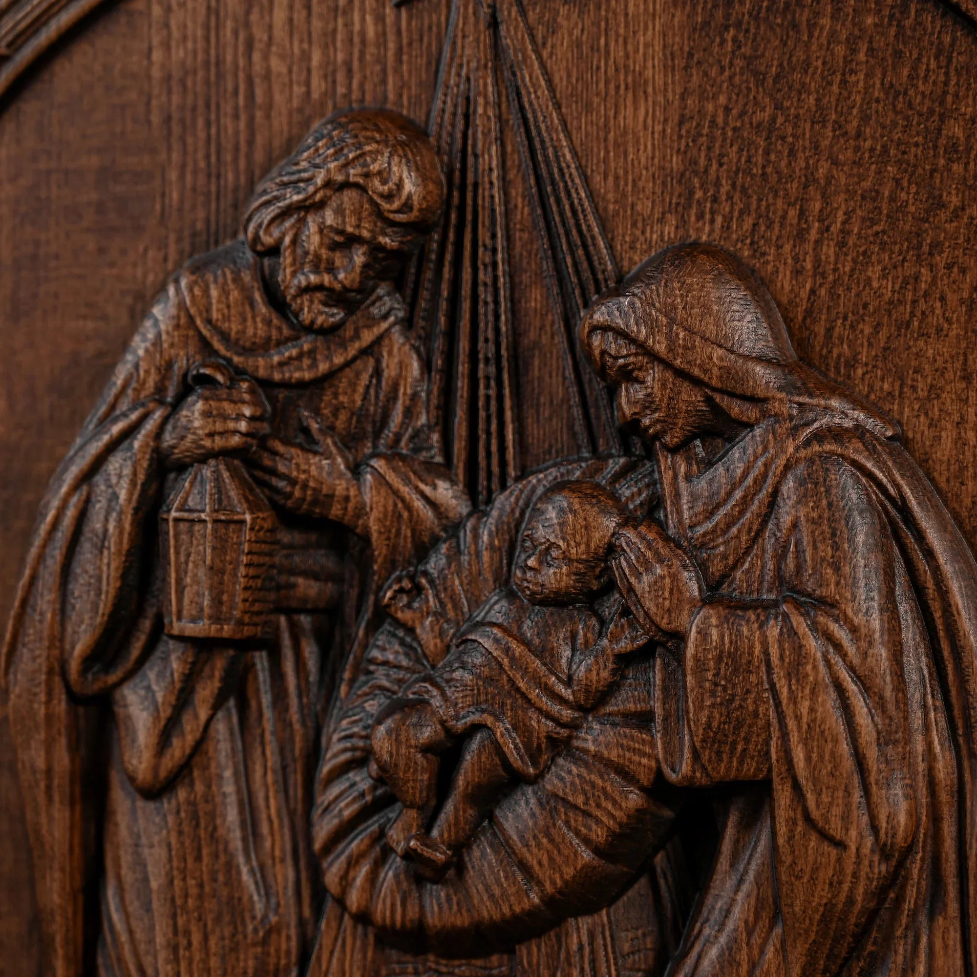 Escultura Presépio Jesus, Maria e José em Madeira